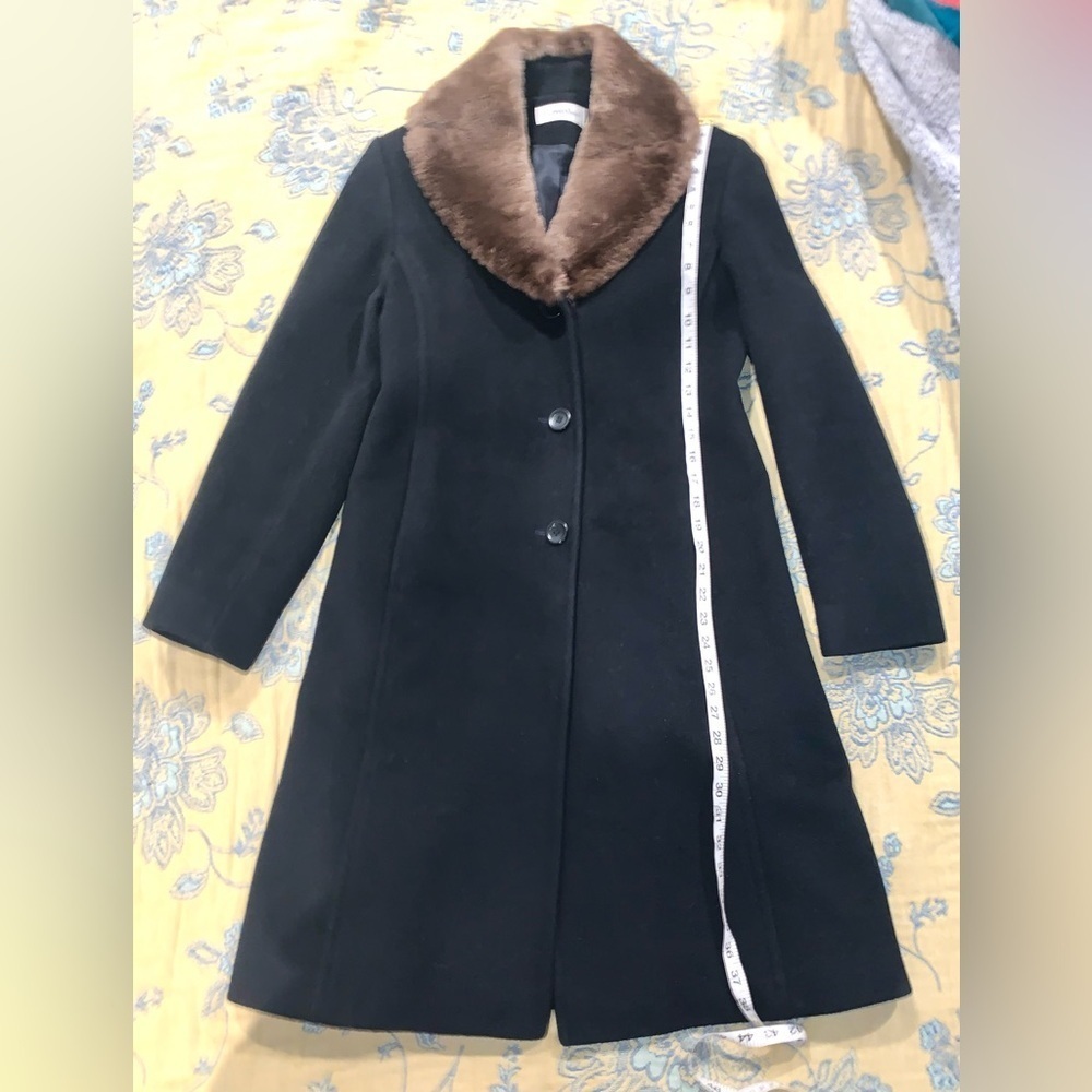 Vintage Black Merino Wool coat with brown faux fur Saks fifth Ave Women’s size 6 - Picture 3 of 14
